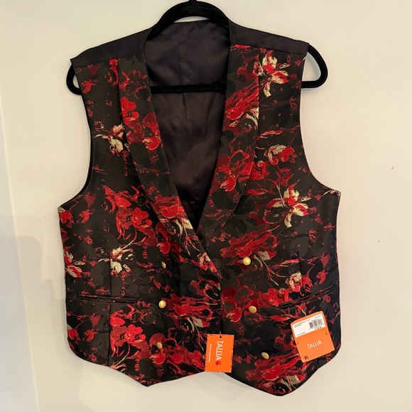 Tallia Men's Red and Black Floral Vest - Picture 1 of 7
